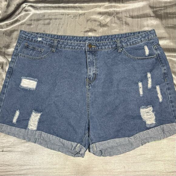 No Tag Pants - Womens Plus Size Summer Distressed Jean Shorts Size 20W Stretch Denim High Waist